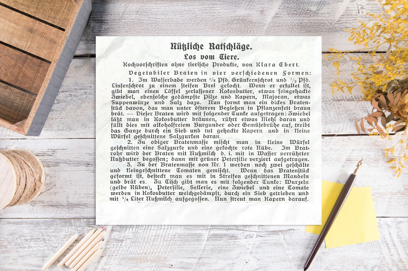 Rezept des "vegetabilen Bratens" (siehe Fließtext im Artikel)
